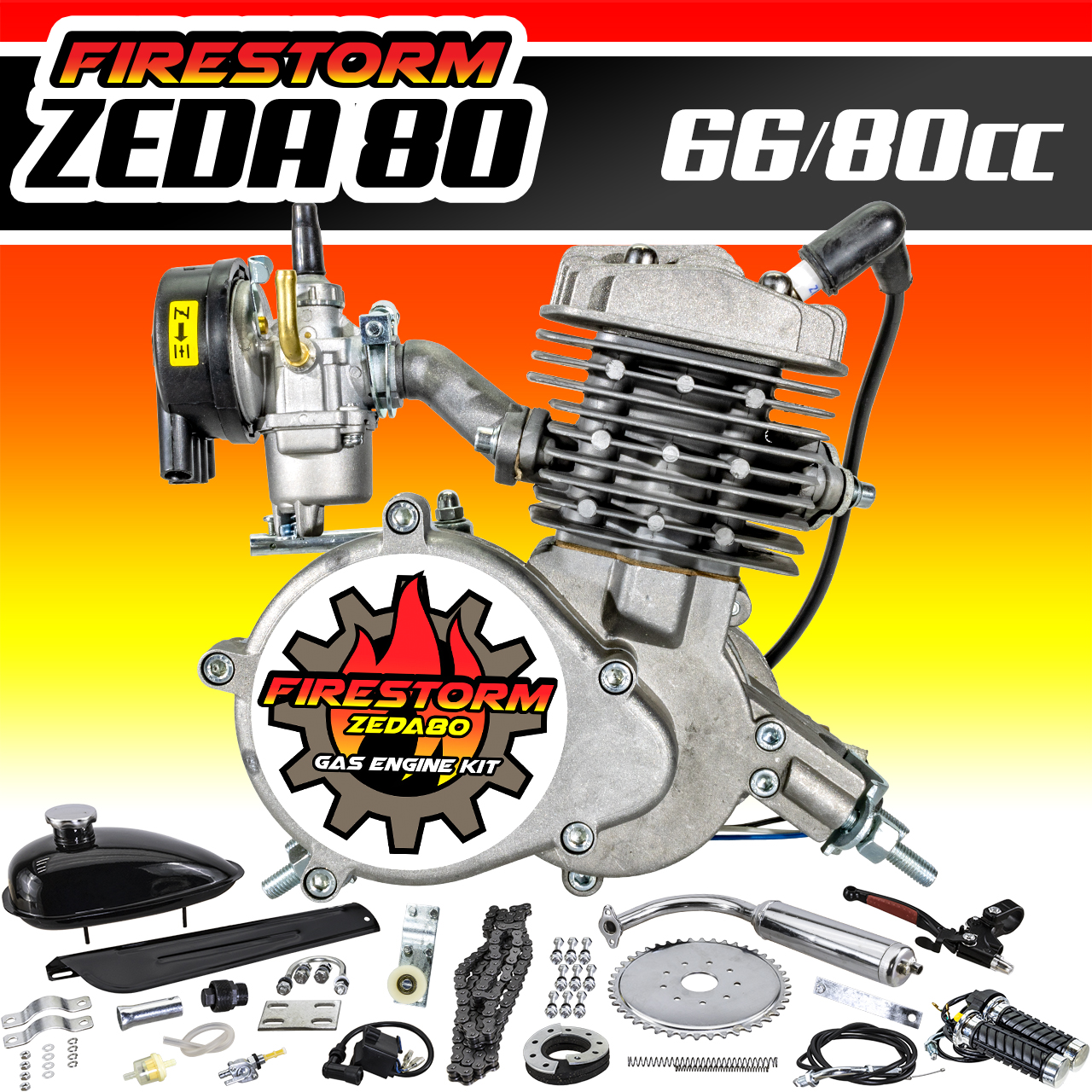 New Zeda 80 Complete 80cc 2 Stroke Motorized Bicycle Engine Kit - Firestorm Edition Questions & Answers