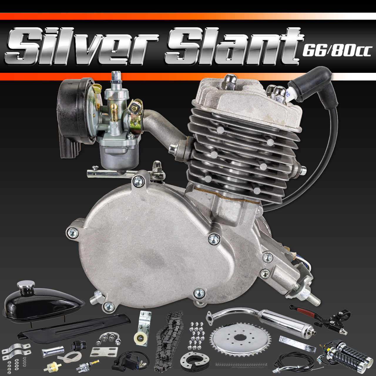 Silver Slant Complete 66cc/80cc Bicycle Engine Kit - 2 Stroke Motorized Bike Engine Kit Questions & Answers