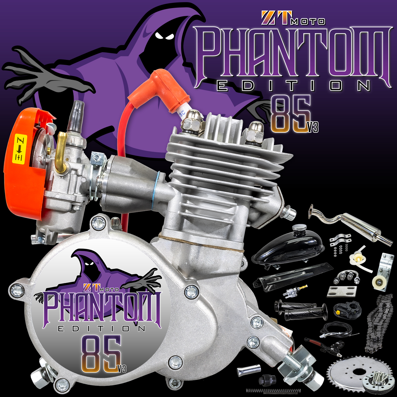 ZTMoto Phantom 85 V3 - Complete 52mm Bore 2 Stroke Motorized Bicycle Engine Kit - True 85cc Bike Motor Questions & Answers