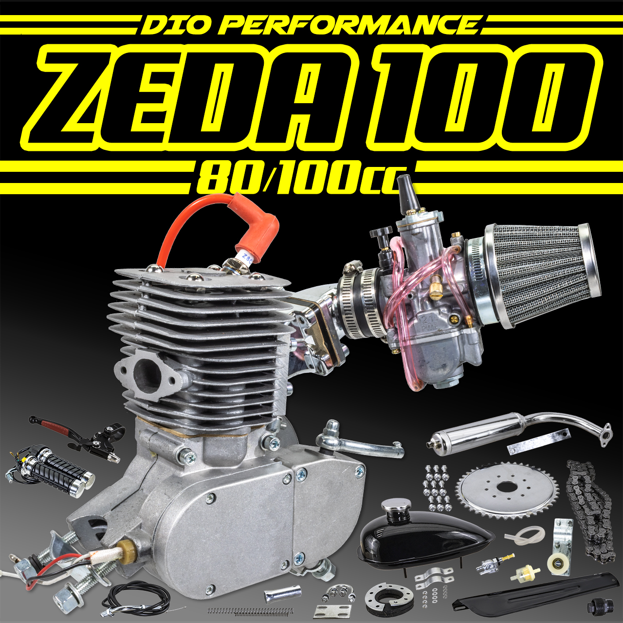 Zeda 100 Performance 2 Stroke Bicycle Engine Kit With Dio Reed Valve & OKO Carb - Silver Questions & Answers