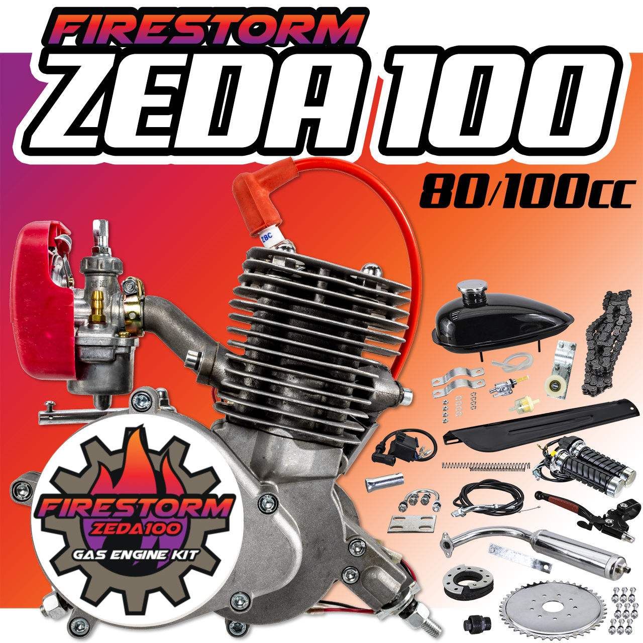 New Zeda 100 Complete 50mm Bore 2 Stroke Bicycle Engine Kit - 80cc/100cc - Firestorm Edition Questions & Answers