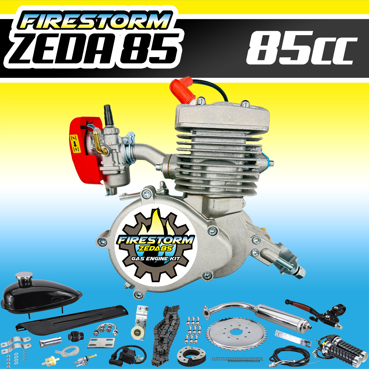 Zeda 85 Complete 52mm Bore 2 Stroke Motorized Bicycle Engine Kit - True 85cc Bike Motor - Firestorm Edition Questions & Answers